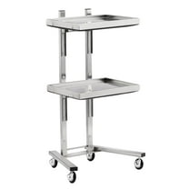 Mustrod 2 Tier Silver Beauty Salon SPA Rolling Trolley Cart with Two Storage Tray Stainless Steel Hair Salon Trolley on Wheels