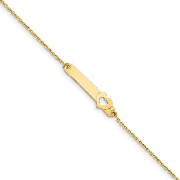 Primal Gold 14 Karat Yellow Gold Children's Heart with 1 Inch Extension ID Bracelet