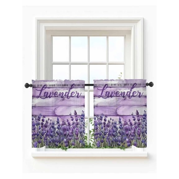 Lavender Farmhouse Tier Curtains 24 Inch Length, Sheer Curtains for Bedroom Living Room Window Purple Wooden Grain Rod Pocket Voile Drapes Kitchen Curtains Small Half Window 27.5"x24" 2 Panels