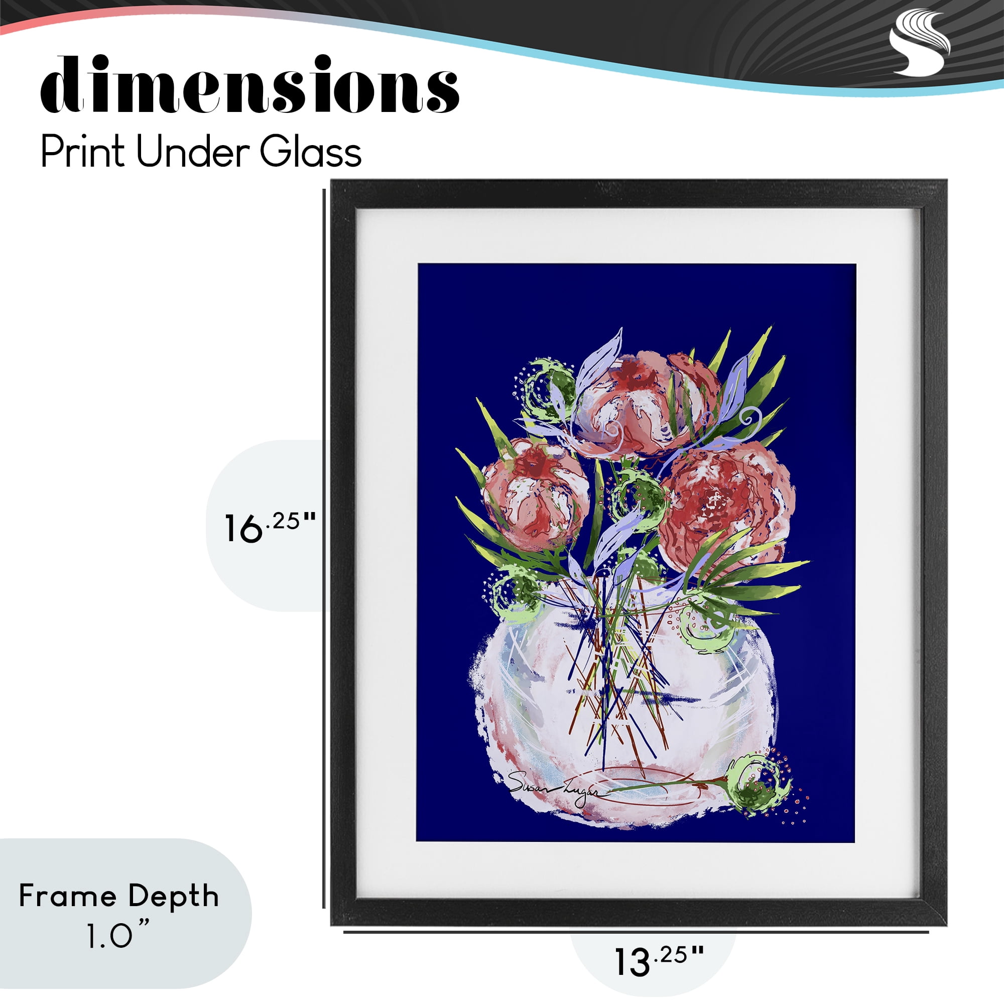 Stupell Industries Florals In Milk Glass Black Framed Print Under Glass, design by Susan Lugar