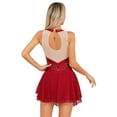 thumbnail image 2 of iEFiEL Womens Rhinestone Figure Skating Dress Chiffon Illusion Deep V-neck Ballet Lyrical Leotard Dance Dress Burgundy S, 2 of 7