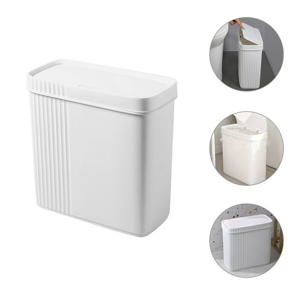 HEMOTON  Press Trash Can Aesthetic Small Garbage Bin White Bathroom Office