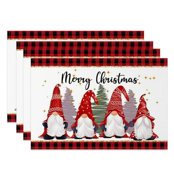 SUNOLIFE Christmas Gnome Placemats Set of 4,Winter Xmas Tree Table Place Mats 12x18 inch