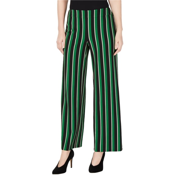 I.N.C Womens Striped Casual Wide Leg Pants, Green, Medium