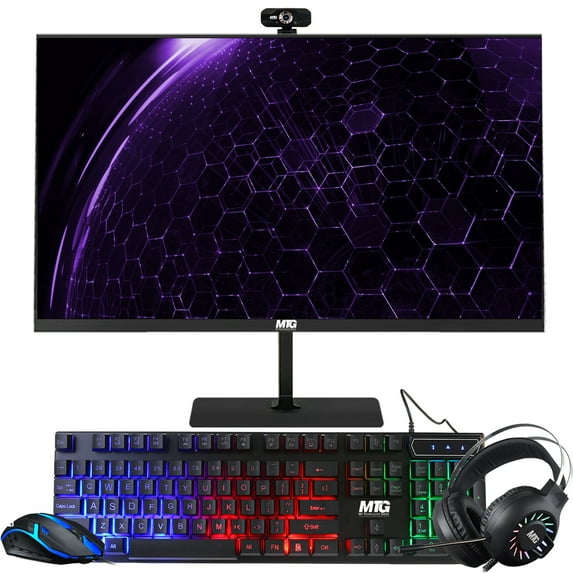 New 22 Inch MTG Monitor with RGB Backlit Mechanical Wired Gaming Keyboard and Mouse, Full Anti-ghosting Keys with RGB Headphone and Webcam for Desktop PC Laptop Combo
