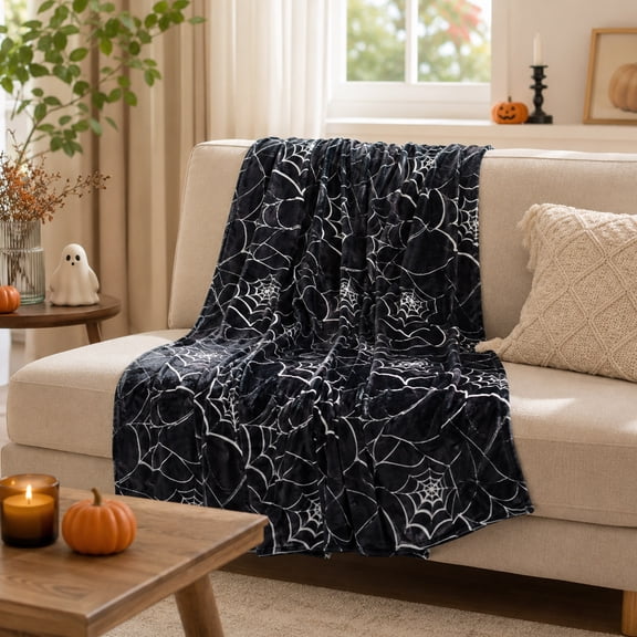 Halloween Decorations, Halloween Throw Blanket Black Spiderwebs Festive Flannel Fleece Decorative Soft Warm Lightweight Throw for Sofa Bed Couch All Season, Halloween Decor, 40" x 50"