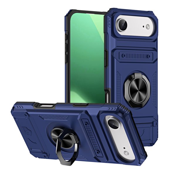 Allytechgroup for iPhone Air Case with Grip Ring Holder Kickstand/Card Slots/Support Magnetic Car Mount Hard Back Rugged Shell & TPU Bumper [Military Grade Drop Protection] Wallet Phone Case, Blue