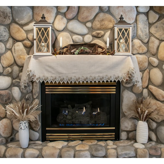 Neutral Earth Tone Beige Lace Mantel Scarf (19" x 90")