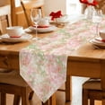thumbnail image 2 of Pink Green Flower Table Runner Linen Burlap Table Runner 70 Inches Long Watercolor Summer Botanical Dresser Scarves for Kitchen Island Coffee Dining Room Party Wedding Banquet Holiday Decor 13"x70", 2 of 8