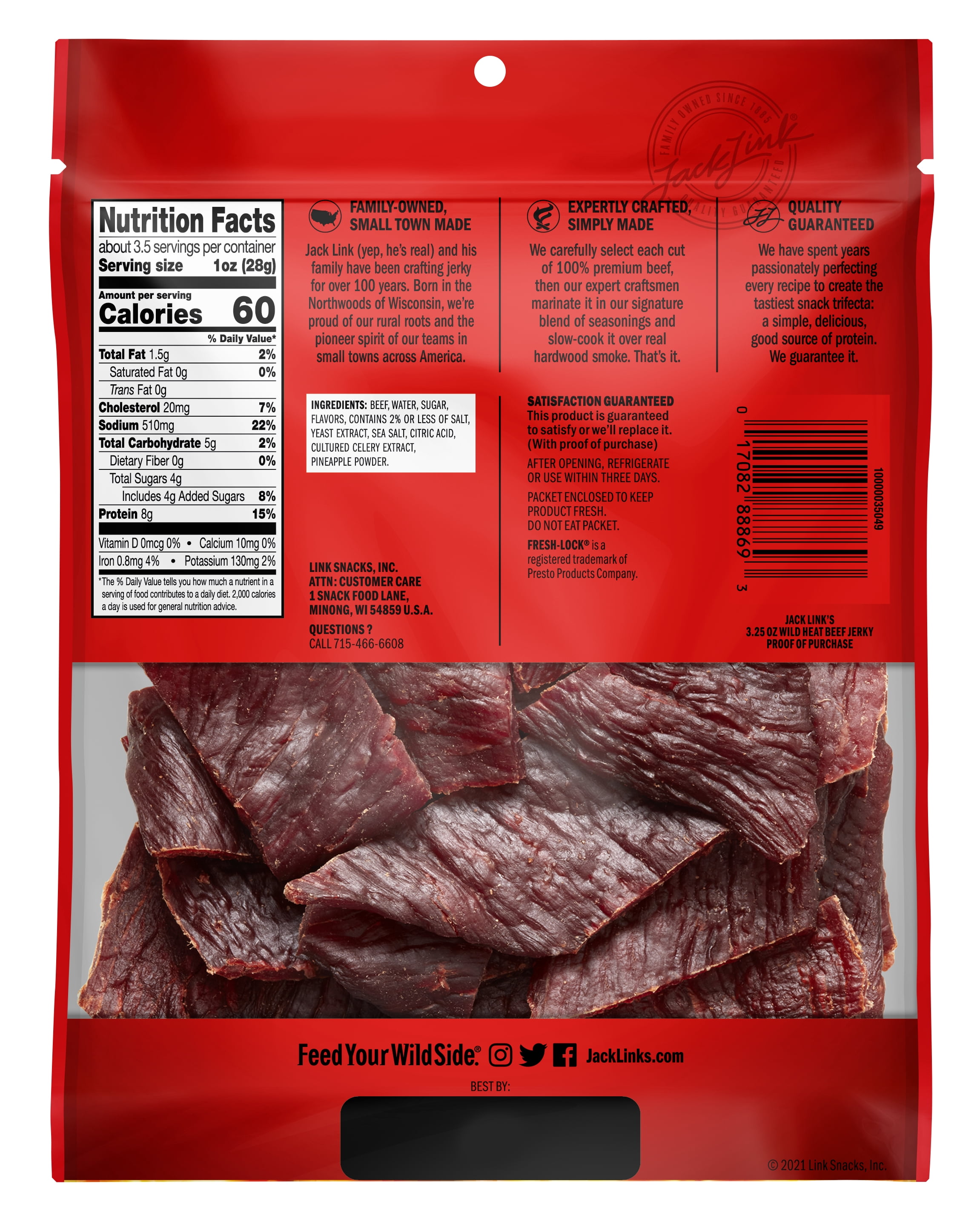 Jack Link's WILD HEAT Extra Hot Beef Jerky 3.25 OZ (8 Pack)