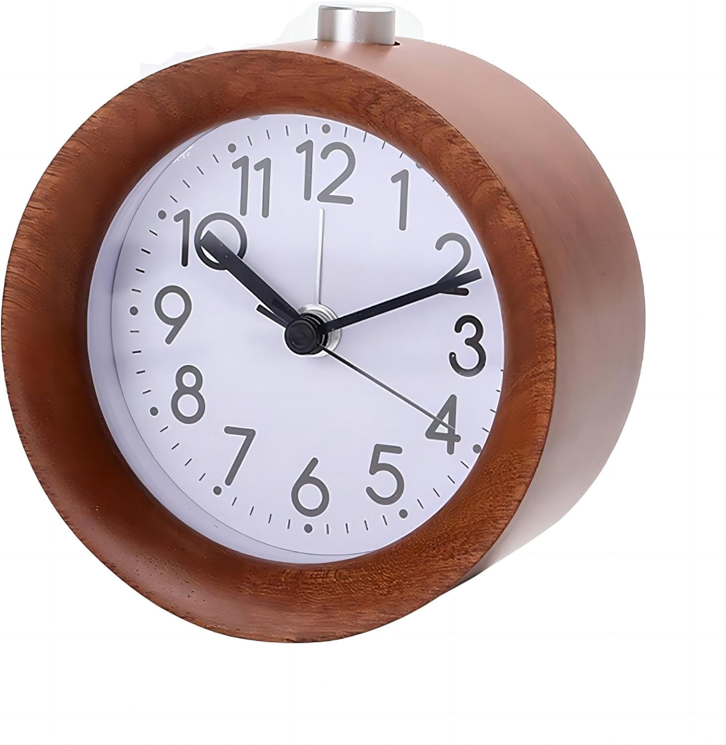 CATPAN Analog Wood Alarm Clock, Round Non Ticking Silent with Arabic Numerals Night Light Snooze Function Battery Operated Easy to Use for Desktop Bedroom Bedside (Yellow)