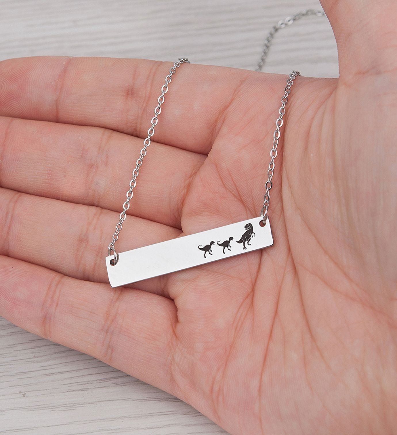 Personalized Mamasaurus Birthday Day Necklace, Mama and Baby Dinosaur Bar Necklace, Silver Bar Necklace Dinosaur Mom and Baby Bar Necklace, Custom Bar Necklace, Engravable Necklace