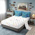 thumbnail image 5 of meiyoeat Construction L Initial Hard Hat Twin Bedding, Cartoon Truck Bedding Comforter Set for Boys Girls, Blue, Polkadot Reversible, 7pcs, 5 of 6