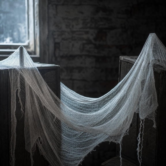 Creatitoy 2Pcs Halloween Black White Lace Spiderweb Tablecloth 72x29 Inch, Polyester Frayed Gauze Table Runner for Halloween Party Fireplace Window Wall Decor