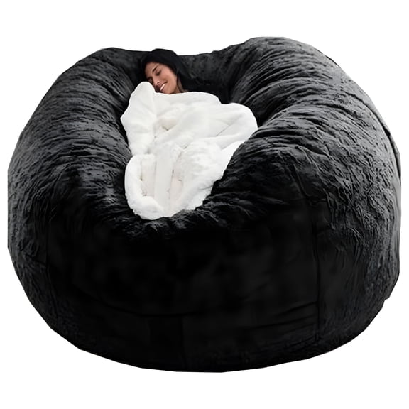 LAMIRO Oversized Bean Bag Chair Cover for Adults,Living Room Furniture Soft Washable Microfiber Kids Bean Bag Chair Cover,Lazy Sofa Bed Cover Velvet Bean Bag Cover (Black,7FT 180 * 90cm)