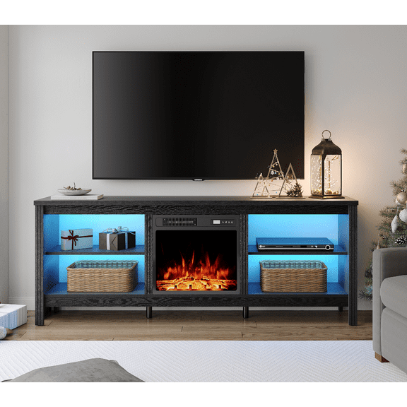 Wampat Electric Fireplace TV Stand for TVs up to 75", Black