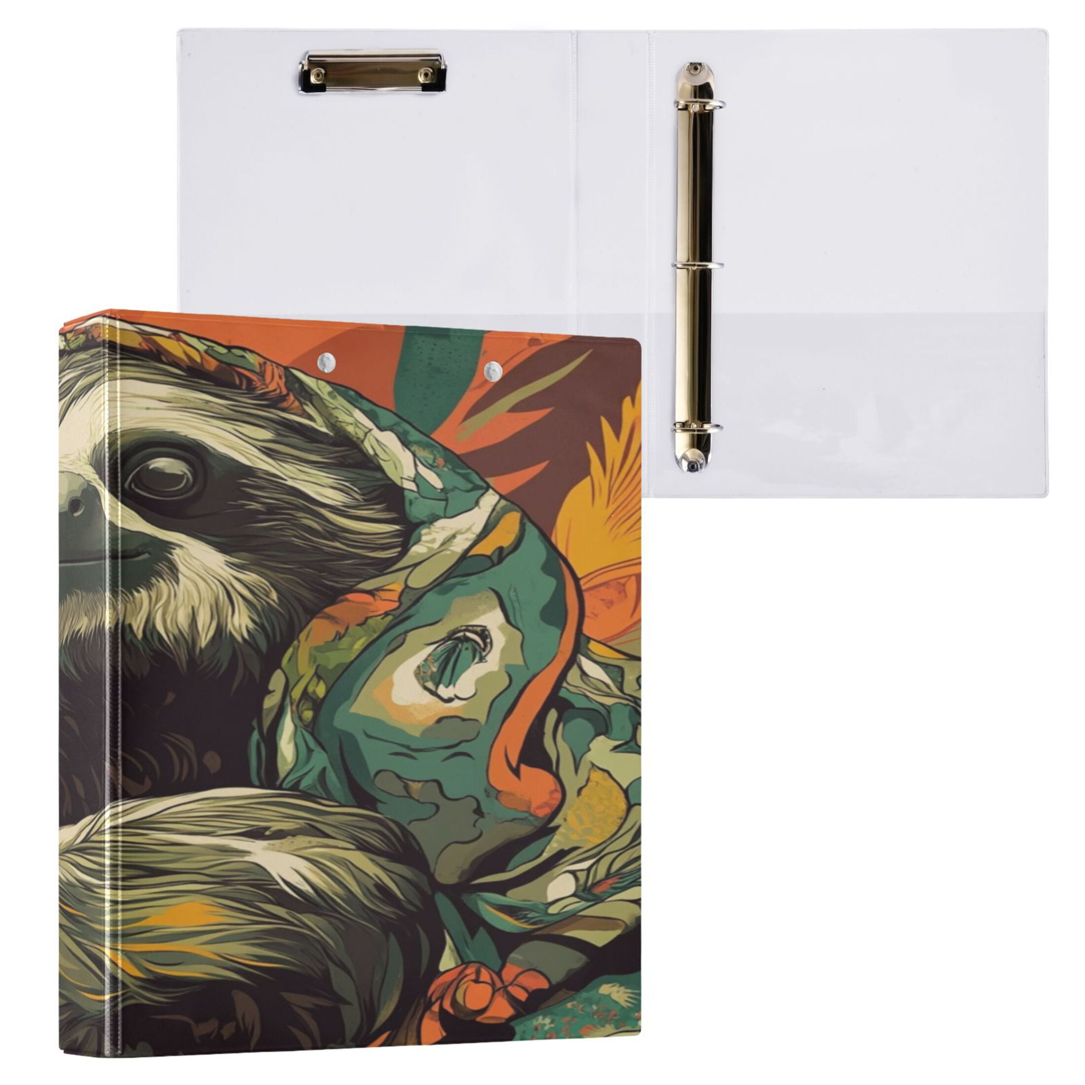 WOBOGO Exotic Style Sloth Pattern File Folders Extra Large Capacity to Hold 200 Sheets of Documents Hard Shell Ring Binder for School Home Office