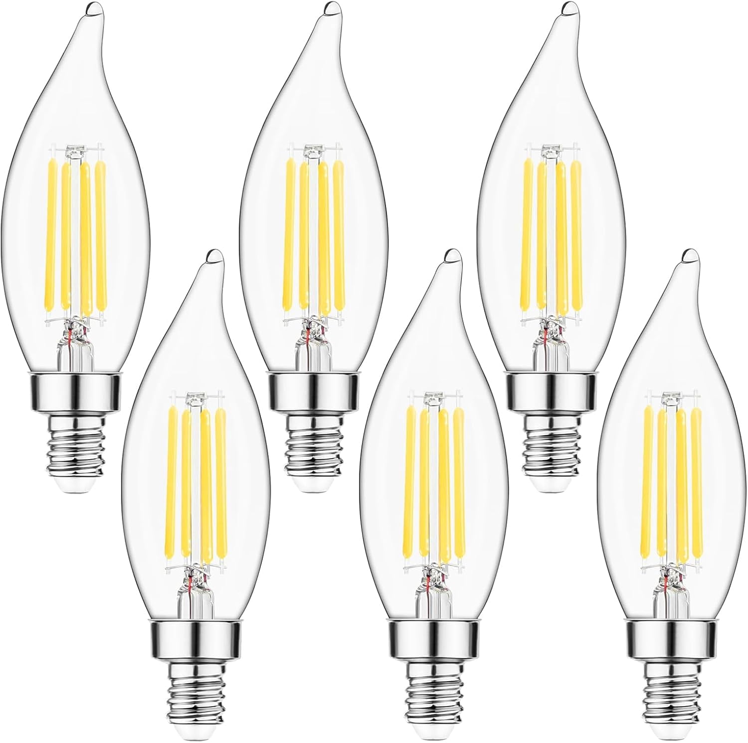 E12 Candelabra LED Bulbs Dimmable, 60W Equivalent CA10 Chandelier Light Bulbs, 5000K Daylight White Candle Bulbs for Chandeliers, Ceiling Fan, Pendant Light, 6 Pack