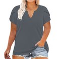 thumbnail image 1 of Tamaño Más Manga Corta Tops para las Mujeres Casual Color Sólido Suelto V-Cuello Tee, Poliéster Más Tamaño Blusa, Lavado a Mano Verano Casual Top, 1 of 9