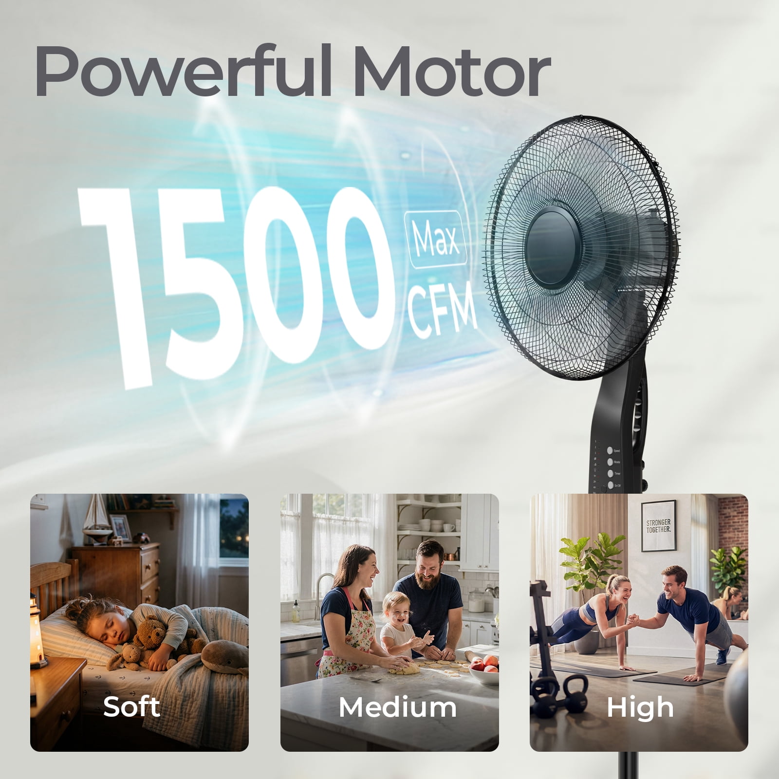 Goosiay 16" Oscillating Pedestal Fan with Remote Control, Ultra-Quiet Sleep Mode, Easy Carry Handle, Height Adjustable Standing Fan for Bedroom Home Office