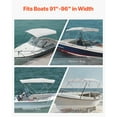 thumbnail image 3 of KFFKFF 4 Bow Marine Bimini Tops, 600D Polyester Shelter with Aluminum Alloy Structure, Water-Resistant & Sun Protective Boat Canopy with Storage Pouch, 2 Support Rods, 4 Bands, 8'Lx(91"-96")Wx54"H, 3 of 9