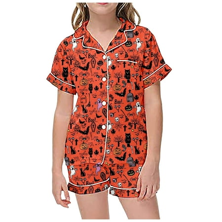 

Uvwlwu Kids Christmas Pajamas Children s Leisure Printed Button Collar Short Sleeved Top Shorts Pajama Set(Size:6-7 Years)