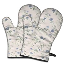 Cute Oven Mitts,Pioneer Flower Floral Print Pattern Oven Mitt 2-Pack Set,Kitchen Gloves for Oven,Heat Resistant Oven Mitts 7.7"x12"