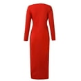 thumbnail image 5 of Elegance Evening Dress, Long Sleeve Figure-Hugging Maxi with High Slit, Elegant Formal Dress for Wedding Guest, Dinner Date & New Year Red M, 5 of 5