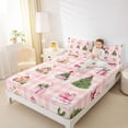 thumbnail image 4 of Feelyou Cartoon Xmas Cabin Twin Sheet Sets for Teens, Kawaii Santa Claus Gift Twin Fitted Sheet, Pink Watercolor Plaid Flat Sheet, Breathable Home Decor, 3pcs, 4 of 7