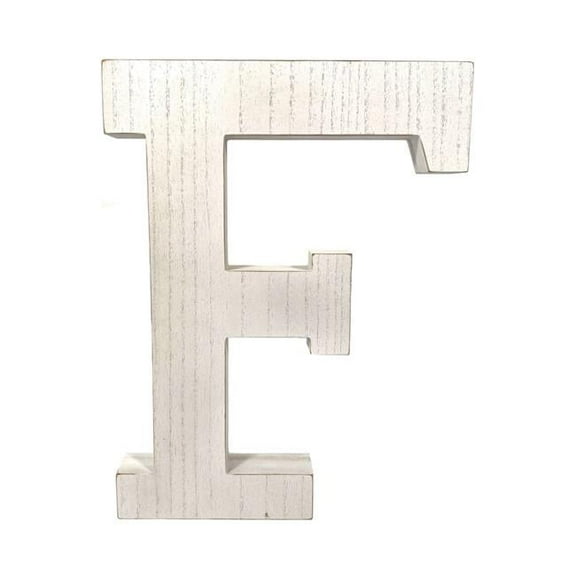16 in. Distressed Wooden Initial Letter F Sculpture, White Wash