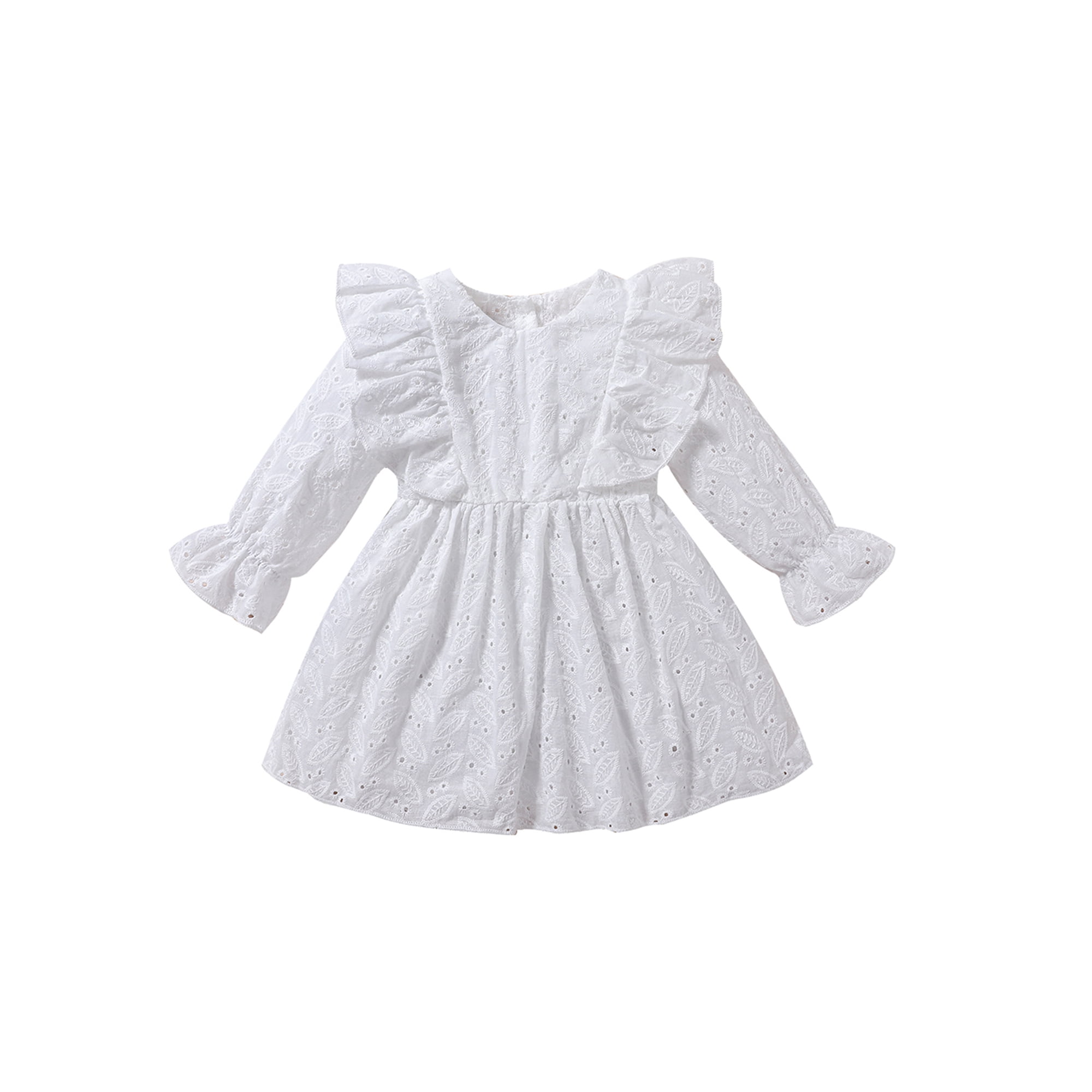 Boiiwant Infant Baby Girls Dress Lace Cutout Round Neck Ruffles Long Sleeve Dress Spring Autumn Casual Princess A line Dress Walmart