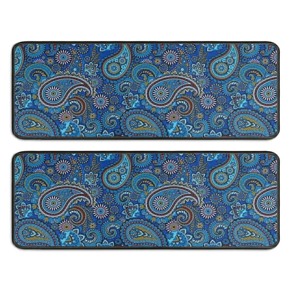 Kitchen Rugs Sets Of 2,Blue Paisley Pattern Anti Fatigue Kitchen Mat Rugs Non Slip Washable,Decorative Kitchen Floor Mats for Kitchen,Sink,Laundry,17"x47" 17"x47"