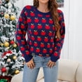 thumbnail image 2 of Smupbvky Cute Sweater Women Fruit Print Knit Tops Long Sleeve Casual Fall Crew Neck Pullover with Ribbed Trim (XL, Navy), 2 of 8