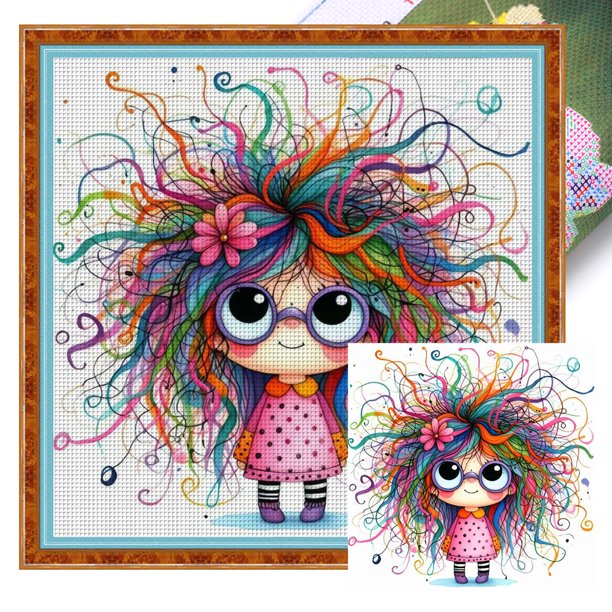 Kit Punto Cruz para Niña Bordado Con Hilo Algodón Ecológico 11CT Arte 40x40cm