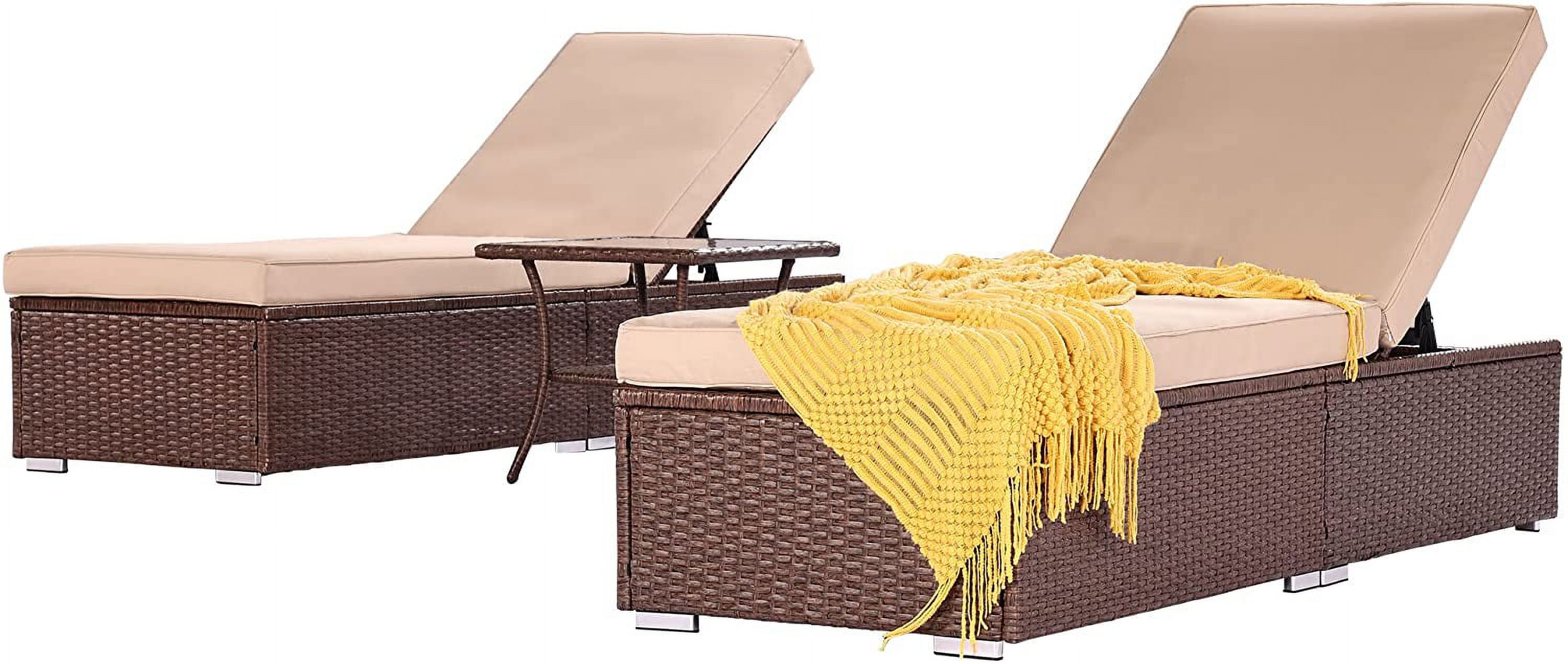 Royalcraft 2 Pieces Outdoor Chaise Lounge Chair, Brown Wicker Rattan Adjustable Patio Lounge Chair, Steel Frame with Removable Beige Cushions, for Poolside, Deck and Backyard - image 3 of 7