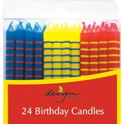 JAM Birthday Candles, 2.4x.25, 24/Pack, Blue, Yellow & Red with Stripes