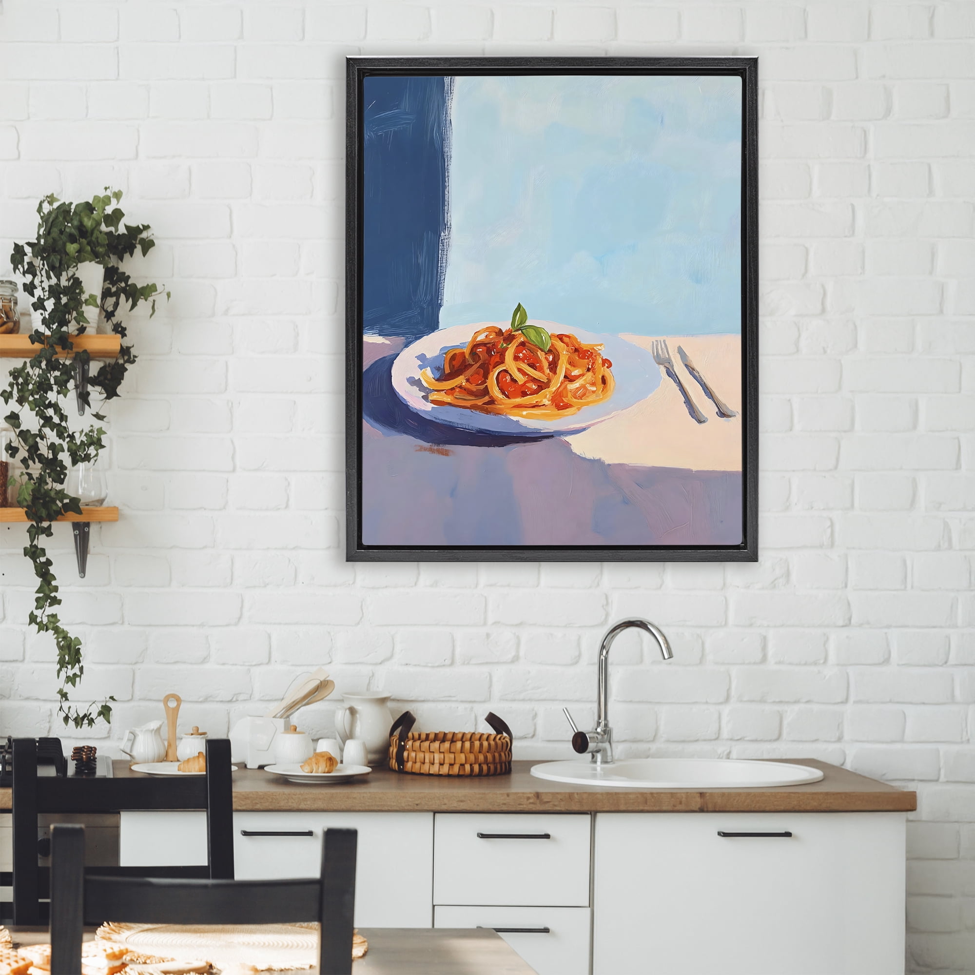 Stupell Industries Italian Spaghetti on Plate Black Framed Floater Canvas Wall Art, design by The Prints Vibe