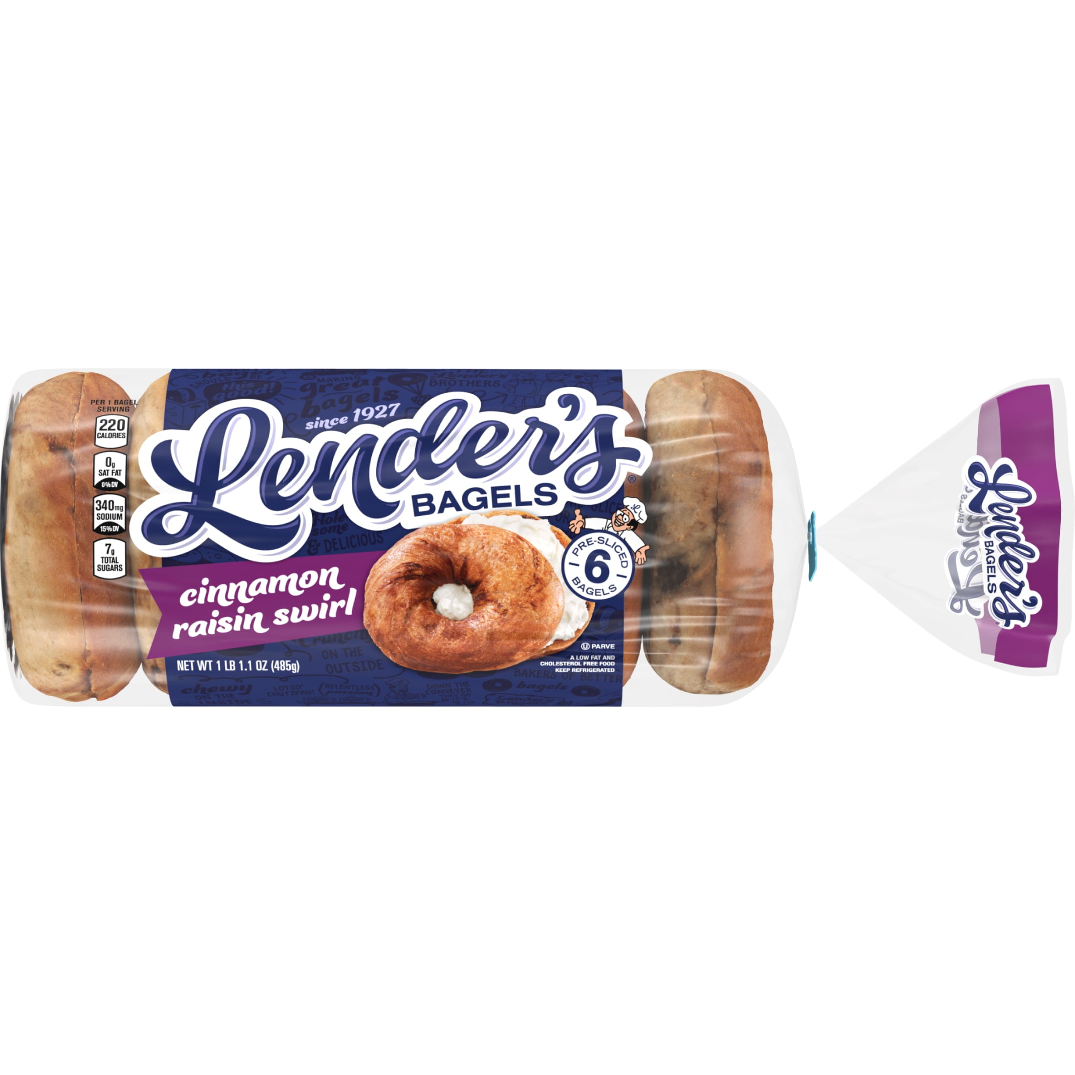 Lender's Original Cinnamon Raisin Bagels, 6 count, Pre-sliced Bagels, 17.1 oz Bag