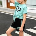 thumbnail image 5 of Fdqin Girls Summer Outfits 6 Pcs Tie-dye Heart Print Casual Short Sleeve Tee Tops and Dolphin Shorts Set Red Light Green Blue 7-8 Years, 5 of 10