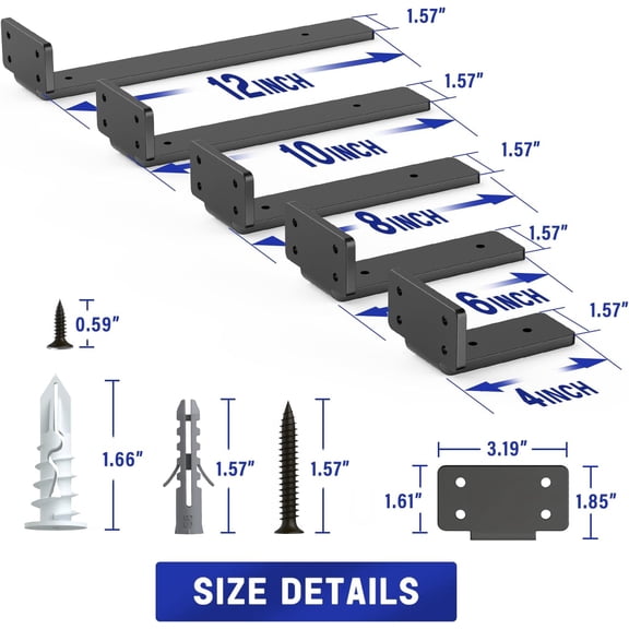 Shelf Bracket, Heavy Duty Floating Shelf Brackets 6 inch Long, 6 Pack Brackets for Shelves, Black Coated Metal Wall Shelf Support Brackets with 1/5 Inch Thick and 160 lb. Load Capacity