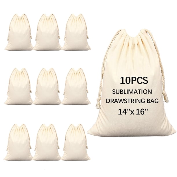 Bolsa con cordón OKBA, lienzo en blanco para sublimación, 35 x 40 cm (10 unidades)