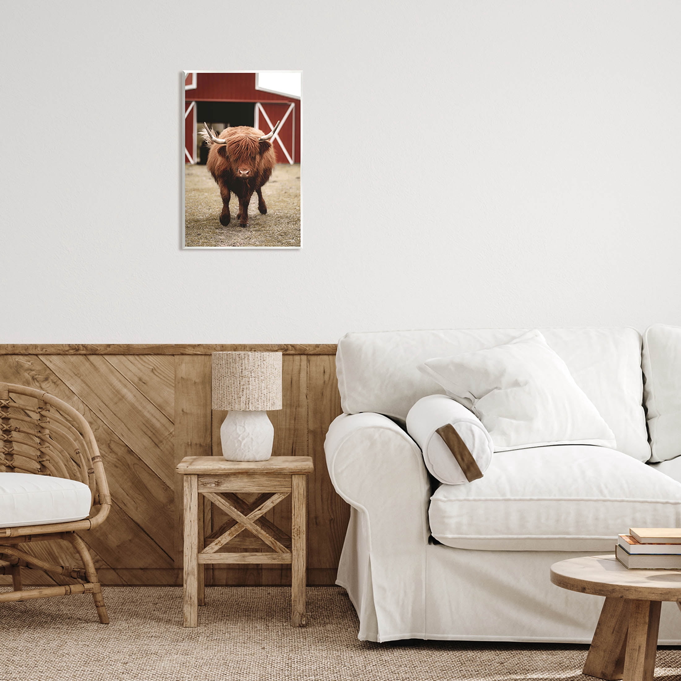 Stupell Industries Trotting Highland Cattle Bold Red Barn Photograph Unframed Art Print Wall Art, Design by Dakota Diener