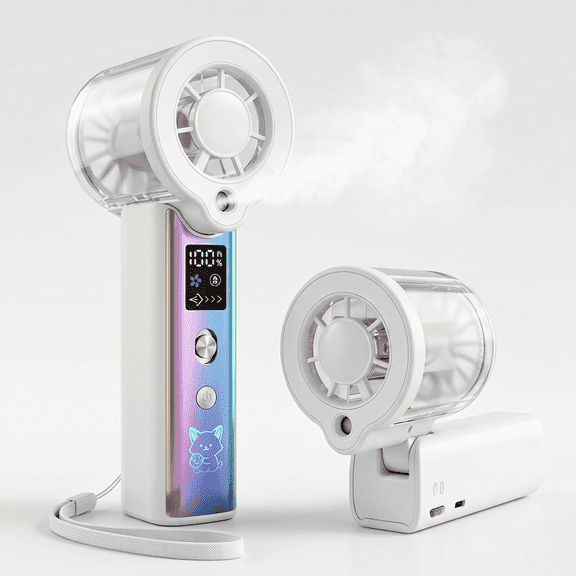 Portable Handheld Misting Fan - 90° Foldable Personal Fan with Digital LED Display, Turbo Mini Water Spray Fan, Usb Rechargeable Battery Operated Cooling Fan for Travel, Outdoors, Makeup, and Beach
