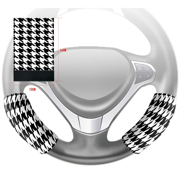 ZKGK Houndstooth Pattern Steering Wheel Cover Hook and Loop Covers For