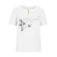 thumbnail image 3 of CHOK Hauts en Solde pour Femmes Boutons Col Rond Manches Courtes Imprimé Floral Boutons Coton Lin Vintage, 3 of 5