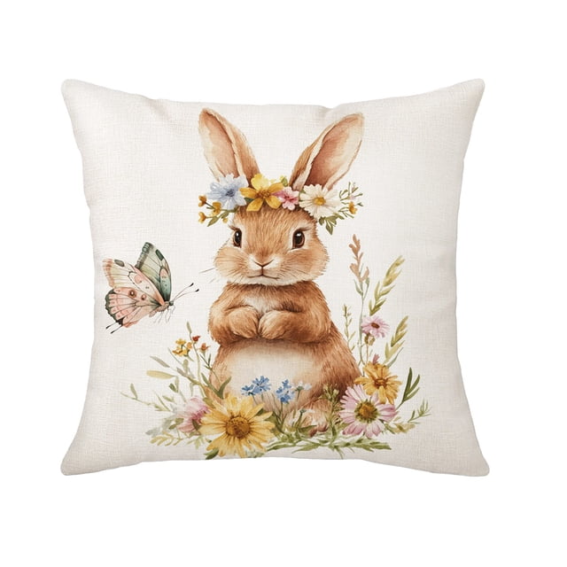 Easter Pillow Covers 18x18 Inches Polyester Linen Throw Pillow Case For Sofa Couch Living Room Bedroom Home Decor