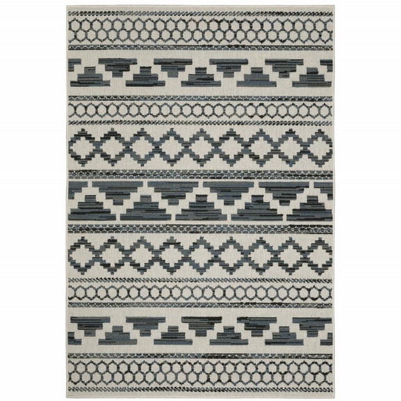 3' X 5' Beige Geometric Stain Resistant Indoor Outdoor Area Rug