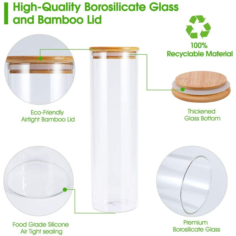 Focus Line Glass Food Storage Jars Containers, High Borosilicate Glass Cookies  Jars with Bamboo Lid Set of 5, Airtight Canisters For Coffee, Flour, Sugar,  Candy, Cookie, Spice 