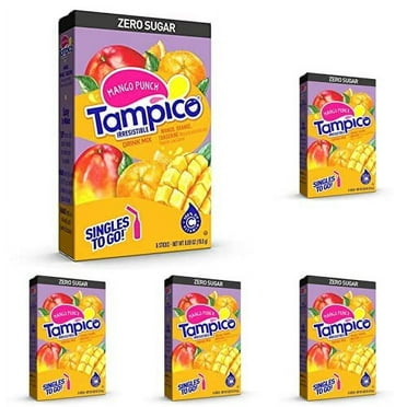 Tampico Singles To Go Drink Mix Packets, Mango Punch, Zero Sugar, Low Calorie, 100% DV of Vitamin C per Serving, Convenient, On-The-Go Water Enhancers, 6 Count (Pack of 5)