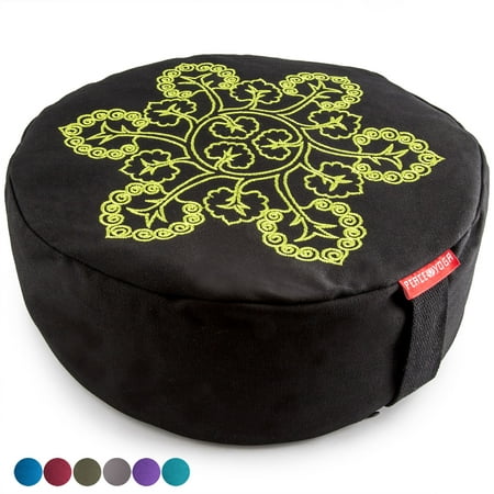 Peace Yoga Zafu Meditation Yoga Buckwheat Filled Cotton Bolster Pillow Cushion with Premium Designs - Tree Black 16